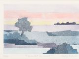 a picture of a watercolor painting of a tree on the beach