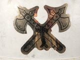 a white hat with two crossed axes on it