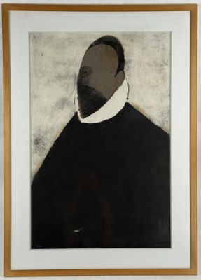 painting of a black man with a white collar in a wooden frame