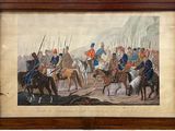 tableau représentant un groupe d'hommes à cheval devant un autre groupe d'hommes à cheval