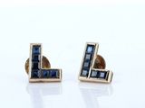 pair of earrings with blue sapphires on a white background