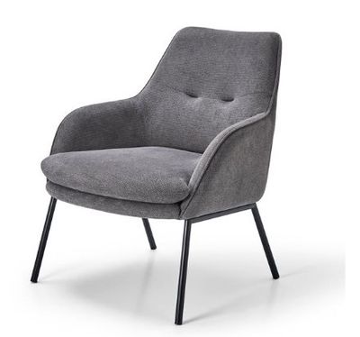 Fauteuil JUNE en tissu gris piétement métal noir, dim L71 x …