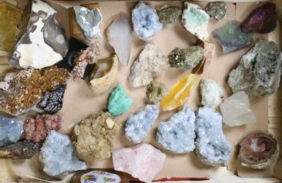 a box full of different kinds of rocks and stones