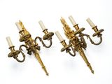 paire d'appliques murales anciennes en laiton avec bougies blanches