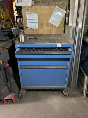 an image of a blue tool cabinet in a garage