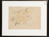an image of a drawing of a building with a bird flying over it