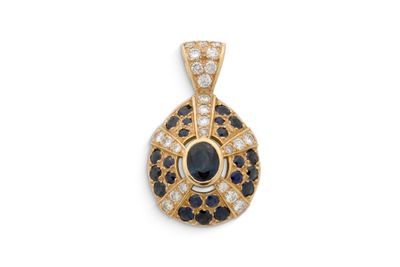 Pendentif Saphirs ovale et ronds, diamants ronds taille bril…
