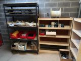 a room with shelves and bins filled with various items