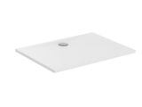 white rectangular shower tray with a drain and a drain hole