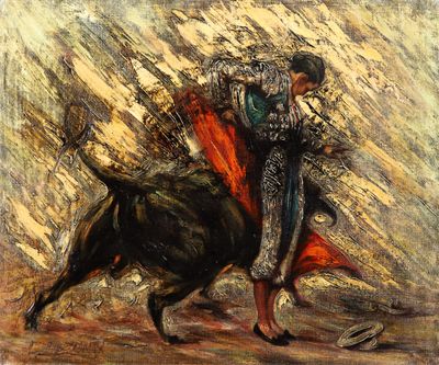 tableau représentant un taureau et un torero lors d'une corrida