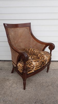 an image of a chair with a tiger print cushion on it