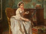 une image d'un tableau représentant une femme assise sur une chaise