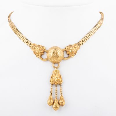 Collier ras de cou deux rangs , terminé par un pendentif pam… - Photo 1