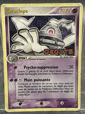 the card is in a plastic holder on the table