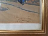 an image of a painting of a man riding a motorcycle down a street