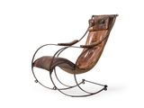 une image représentant un fauteuil à bascule avec une assise en cuir et un repose-pieds