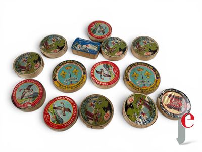a lot of tins that are sitting on a table