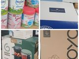 plusieurs photos montrant divers produits alimentaires pour bébés posés sur une table