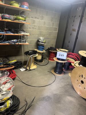 a room with a lot of wires and wires on the shelves