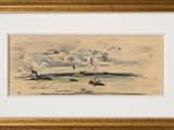 an image of a picture of a painting of a boat in the water