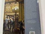 the back cover of a book with a painting of a group of people standing in a room