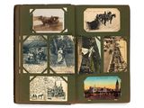 an open book with pictures of people and animals on it