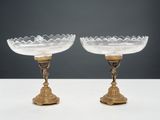 pair of cut glass and brass footed bowls
