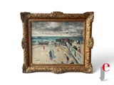 une image représentant un tableau représentant une scène de plage avec des personnes sur la plage