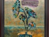 painting of a vase with a plant in it on a table