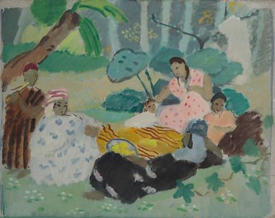ROUSSEAU Pierre-Luc (1899-1990) Femme et enfant dans la Palm…