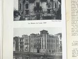 a book open to a page with pictures of buildings