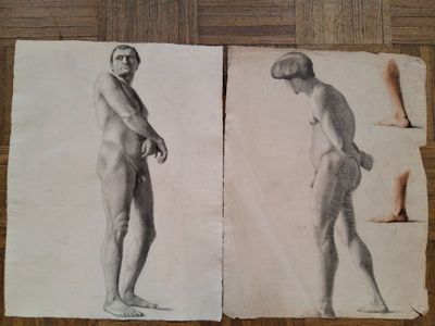 Auguste MILLOT (1852-1916). Lot de 2 cadémies d'homme debout…