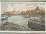 a picture of a painting of boats in the water