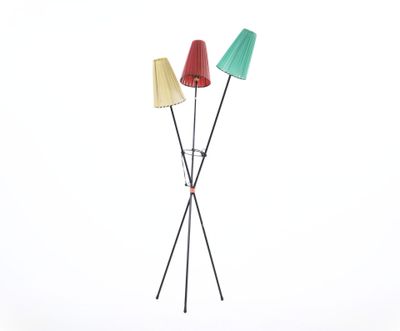 a pair of three floor lamps on a stand with a white background