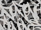 a black and white picture of graffiti on a wall