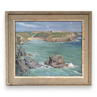 R. BONNET (XXème) Côte rocheuse avec baie en Bretagne