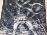 an image of a black and white drawing of a person laying on the ground