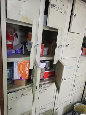 many lockers in the room with many boxes on them