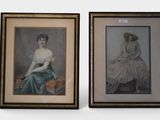 two framed pictures of a woman in a dress and a lady in a hat