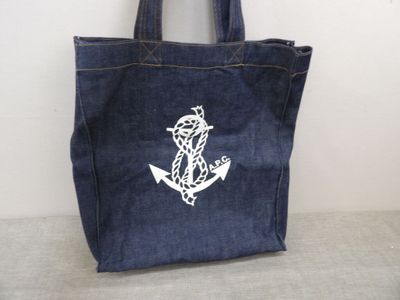 denim tote bag with anchor and rope design