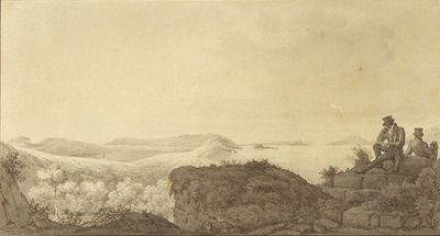École du Nord, vers 1800 “Vue des îles Procida et Ischia, pr…