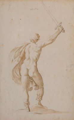 une image représentant un dessin d'un homme tenant une épée