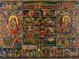 an image of a painting of a large group of people and animals