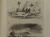 an old book with a drawing of a small island and a picture of a lighthouse
