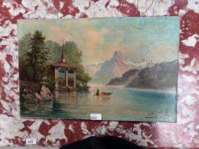 V. Philipsen Paysage lacustre sur fond de montagnes.