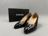 chanel black patent pointed toe pumps