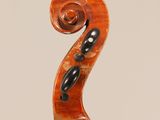 a close up of the back of a violin with a fiddle in the foreground