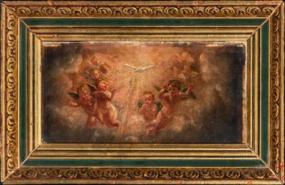 an image of a painting of angels on a gold frame