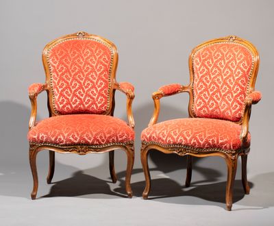 pair of louis xv style carved wood armchairs with red upholstered upholstered upholstered upholstered upholstered upholstered upholstered