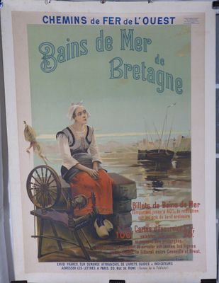 affiche française représentant une femme assise sur un bateau avec un gouvernail
